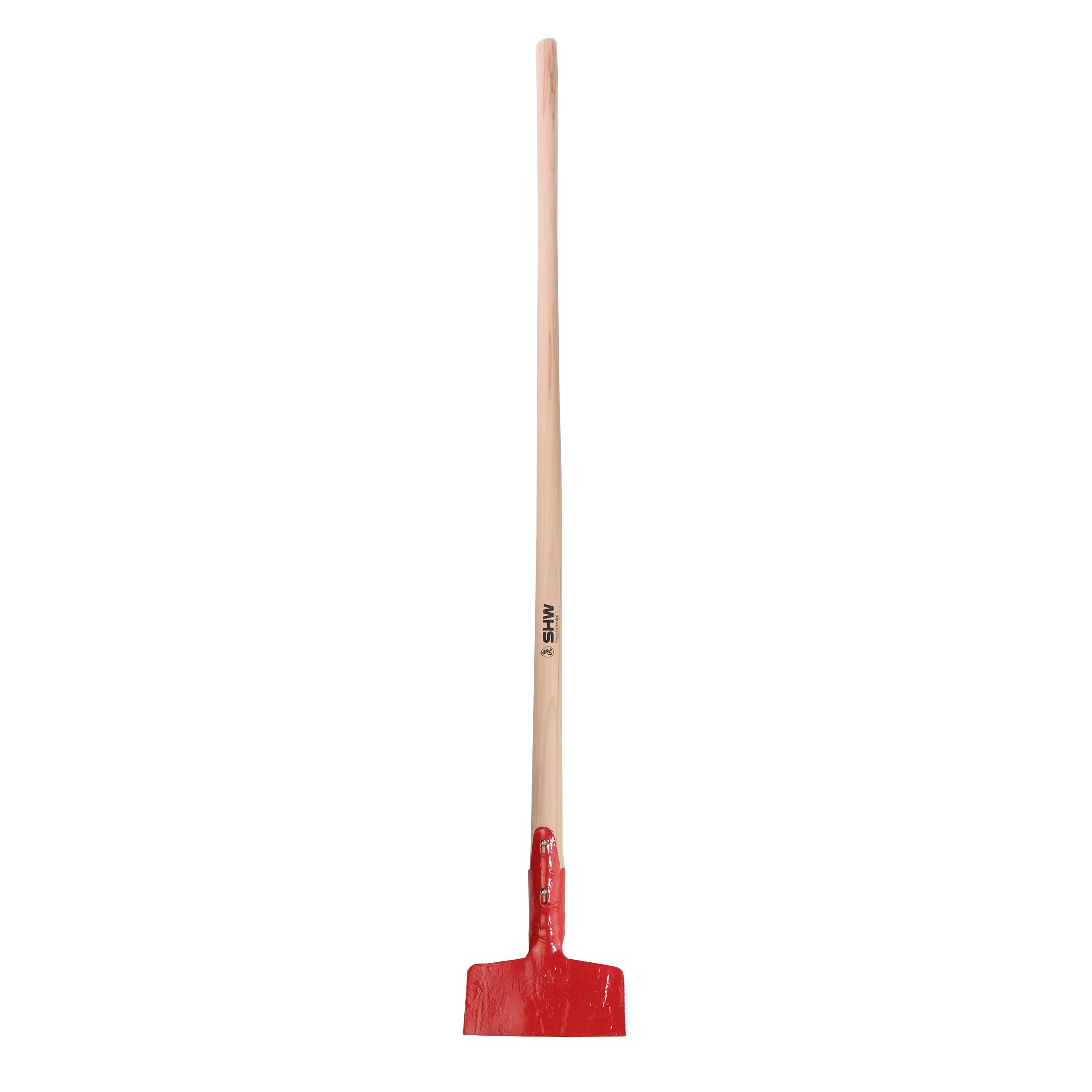 Eisscharre mit rotem Stahlblatt und langem Holzstiel – stabiles Werkzeug zum Entfernen von Eis auf Wegen und Einfahrten